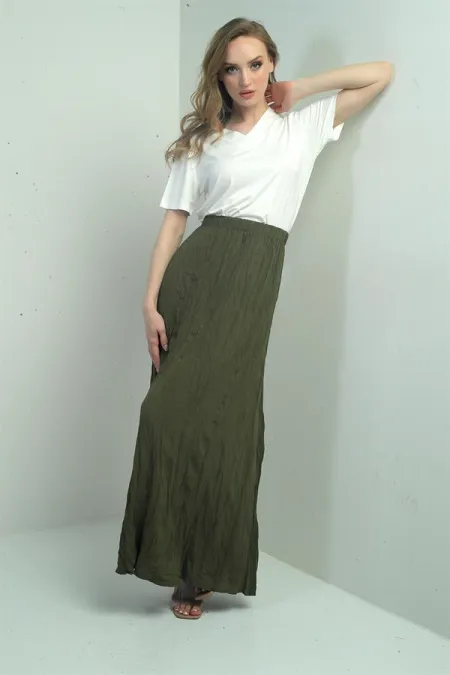 Women's Long Skirt with Elastic Waist and Wrinkle Pattern