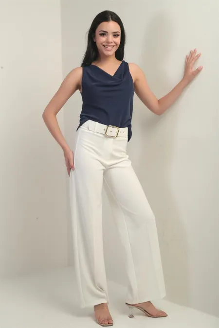 Pantalon palazzo en crêpe lycra scuba pour femme