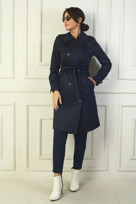 Manteau pour femme à boutons, ceinture et poches
