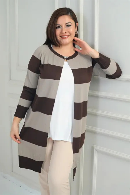 Gilet grande taille pour femme à larges rayures horizontales