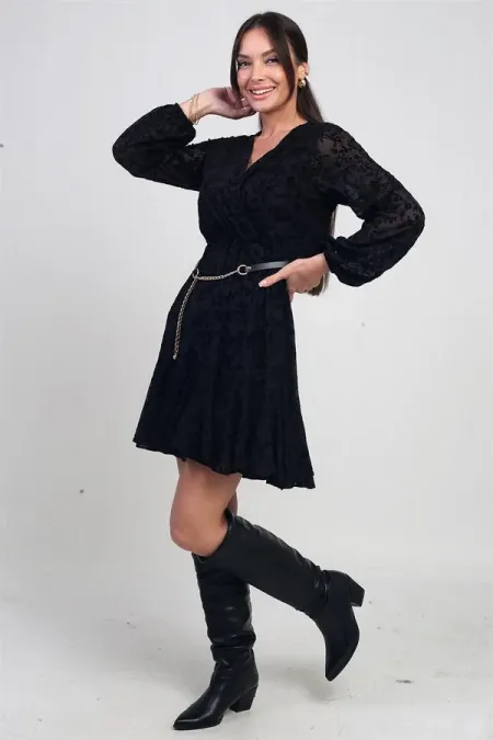 Robe courte en tulle imprimé floqué, doublée et à double boutonnage pour femme