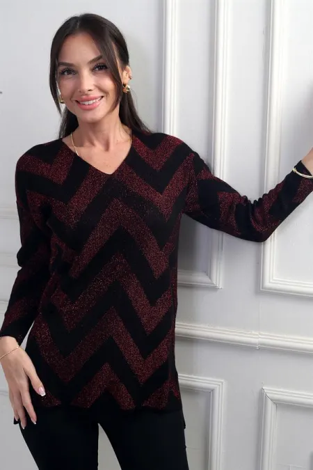 Chemisier à paillettes à col en V pour femme, à motifs zigzag, grande taille et à volants espacés