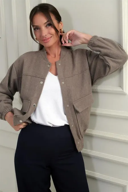 Veste bomber en cachemire à poches et taille élastique