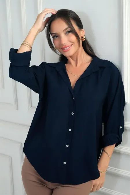 Chemise en lyocell à manches retroussables pour femme