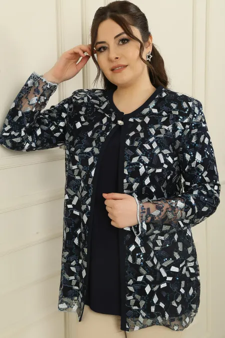 Ensemble 2 pièces BB avec chemisier à manches intérieures et veste brodée à motif brossé