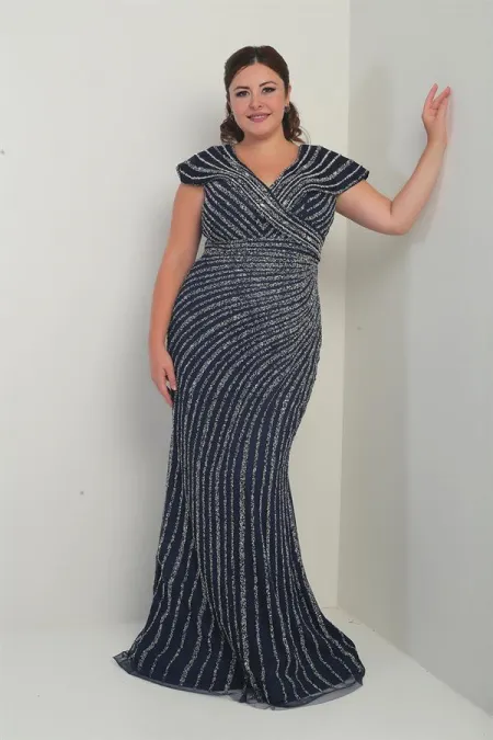 Robe sirène doublée à imprimé pierres, décolleté en V devant et dos, grandes tailles