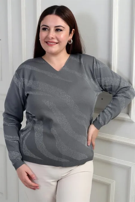 Chemisier grande taille à col en V et motif zèbre pailleté