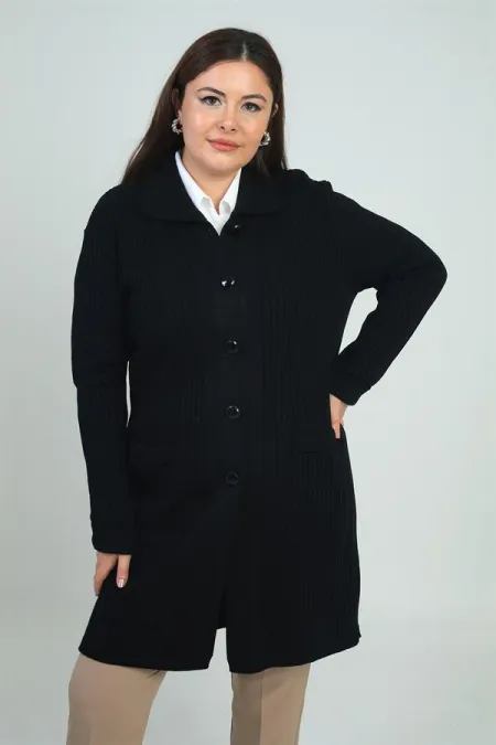 Gilet côtelé grande taille pour femme, avec motif sur le devant et poches, en Lycra.
