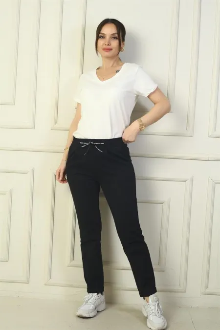 Kadın Beli Lastikli Yandan Cepli Full Likra Çelik Duble Paça Pantolon