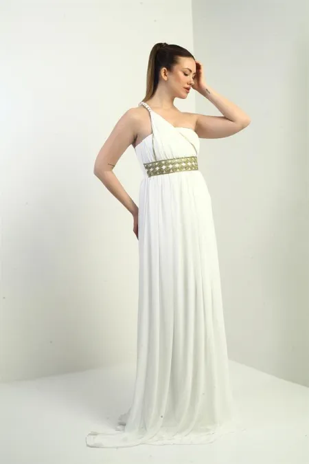 Robe longue asymétrique en mousseline pour femme, avec doublure tissée sur le devant