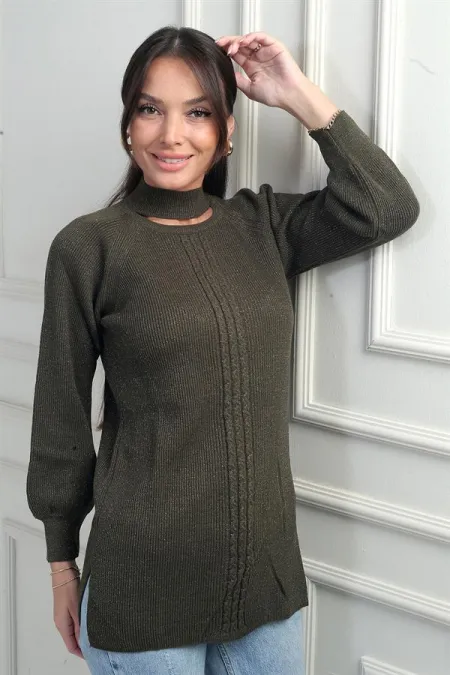 Pull tunique de sport à col bas et motif tricoté