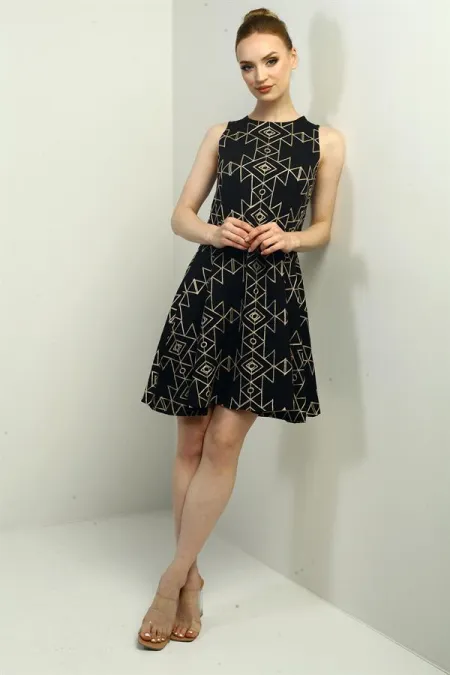 Kadın Etnik Desen Kordeneli Kısa Elbise