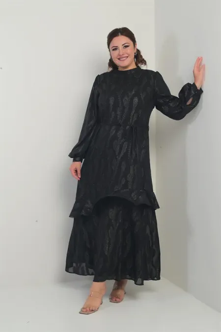 Robe hijab en mousseline grande taille pour femme, avec taille élastiquée à cordon et doublure, imprimée et à volants.