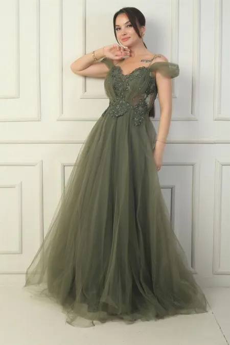 Robe de soirée princesse pour femme, col en V, doublure, manches basses, broderie appliquée