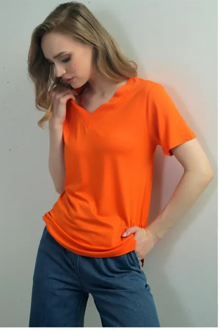 Women's V-Neck Short-Sleeve Blouse with Slit