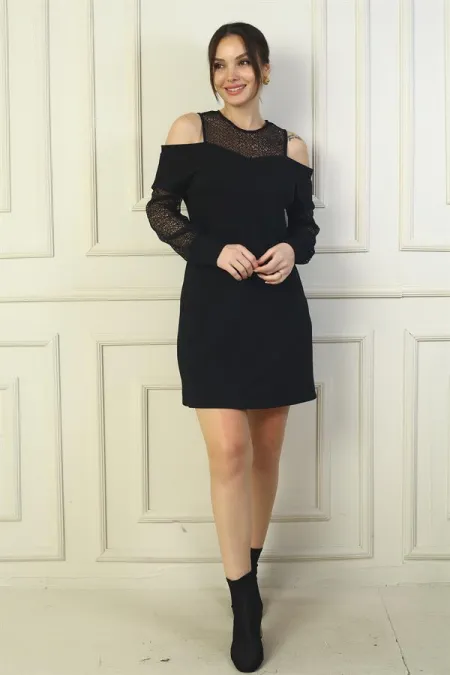 Women's Off-Shoulder Short Dress with Lace Details