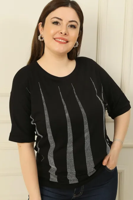 Women's Pyramid Embellished Short-Sleeved Plus Size Blouse