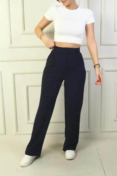 Pantalon palazzo pour femme avec fermeture Velcro à la taille et tissu Lycra