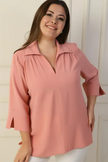 Polo Collar Quarter Sleeve BB Blouse