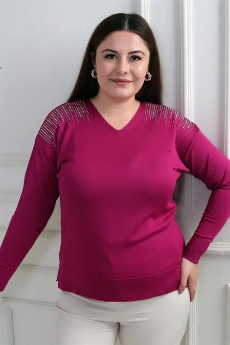 Chemisier en maille grande taille à imprimé pierre et col en V pour femme