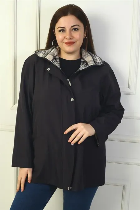 Trench-coat BBT pour femme avec fermeture éclair sur le devant, capuche et fausse poche