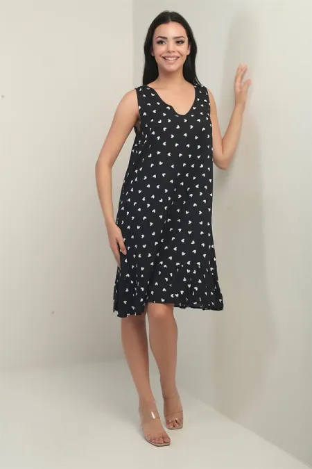 Women's V-Neck Heart Pattern Ruffled Skirt Relaxed Fit Dress