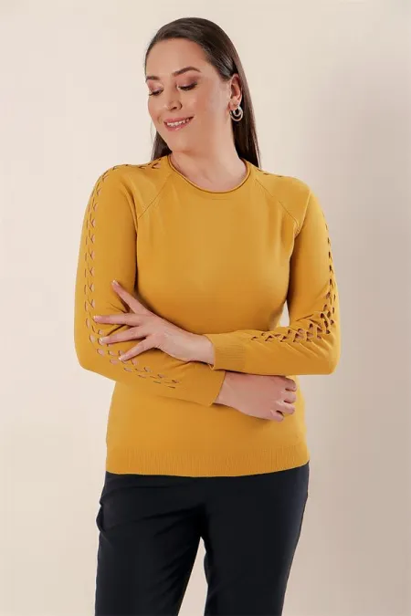 Plus Size Acrylic Sweater with Sleeve Detail