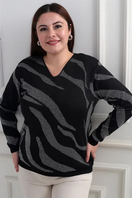 Chemisier grande taille à col en V et motif zèbre pailleté