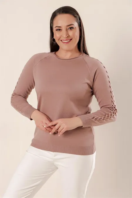 Plus Size Acrylic Sweater with Sleeve Detail