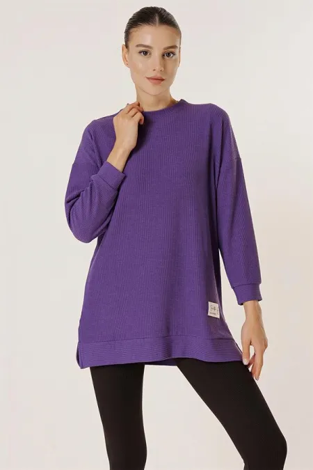 Yanları Yırtmaçlı Örme Tunik Bluz