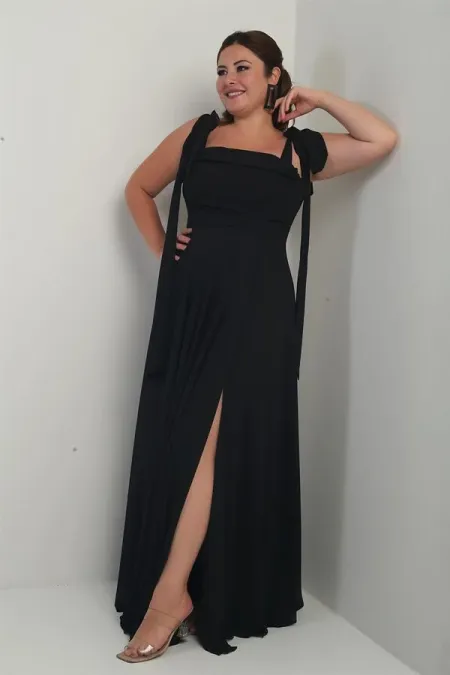 Robe longue en crêpe mousseline de soie, doublée, à col en V et épaules dénudées, disponible en grandes tailles.