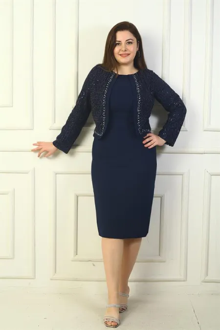 Robe en crêpe grande taille pour femme, style veste en dentelle et doublure