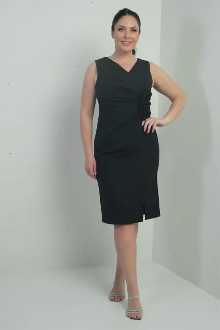 Robe mi-longue grande taille pour femme, col en V, doublure intérieure, détails floraux 3D