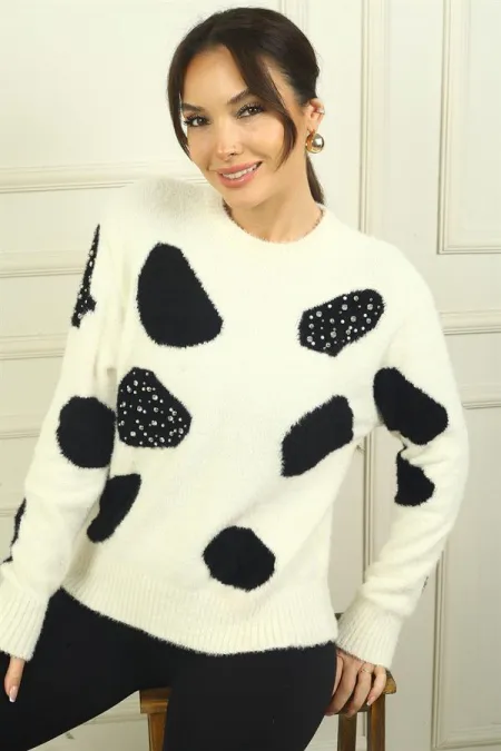 Kadın İnci Detaylı Dalmaçya Yumoş Kazak