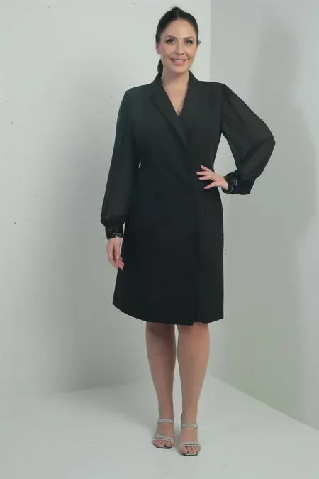 Robe portefeuille pour femme, manches en mousseline et détails perlés, doublée, grandes tailles.