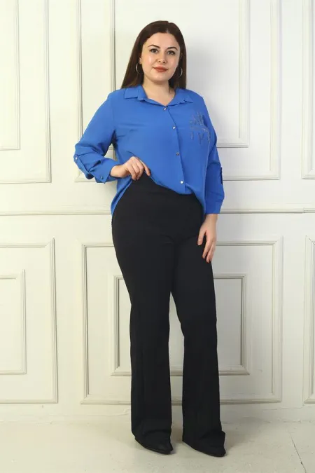 Pantalon Palazzo grande taille pour femme avec ceinture élastique et côtes