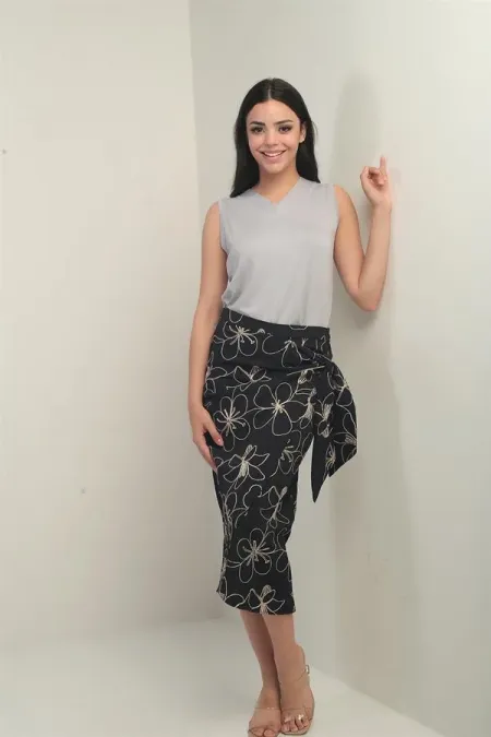 Women's Side-Tie Corded Midi Skirt