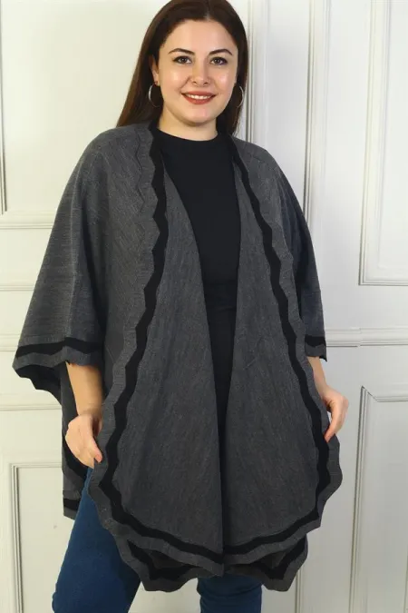 Poncho en acrylique rayé découpé au laser pour femme, grande taille