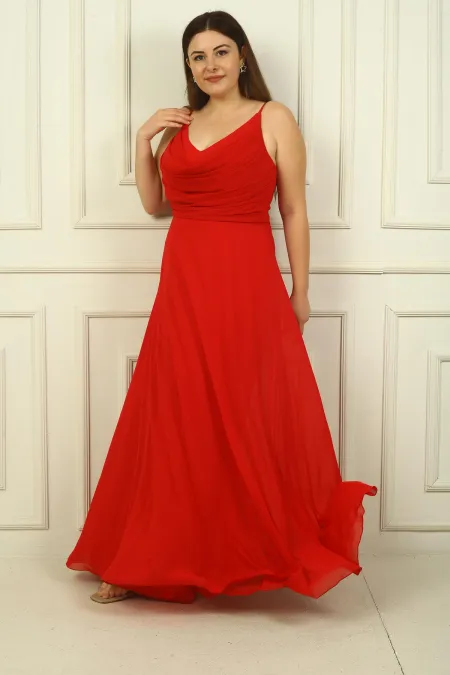 Robe longue en mousseline de soie grande taille pour femme, drapée sur le devant, avec bretelles en corde et doublure