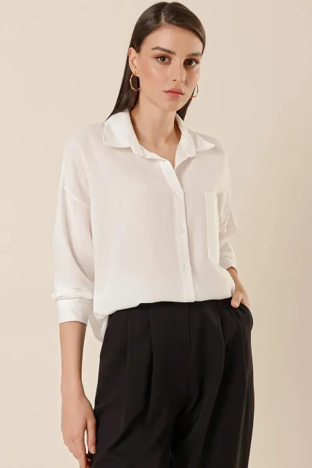 Single Pocket Oversized Seersucker Linen Shirt