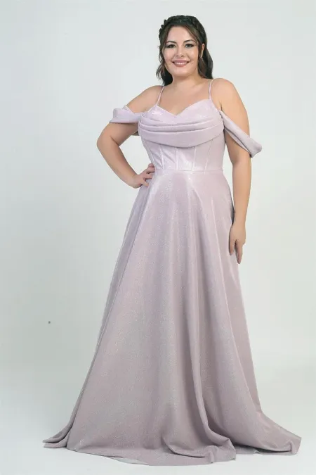 Women's Strappy, Back Lace-Up, Bust Draped, Lined, Underwired, Plus Size Glitter Dress