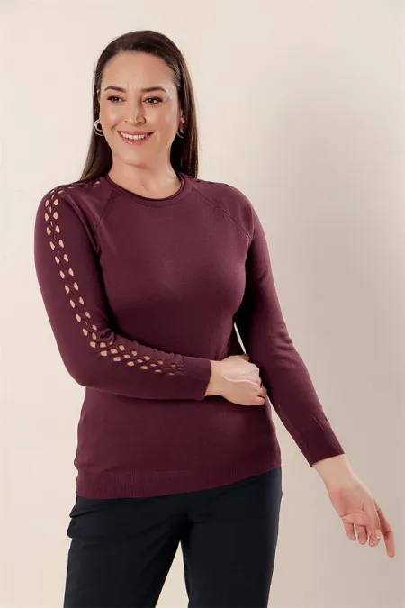 Plus Size Acrylic Sweater with Sleeve Detail