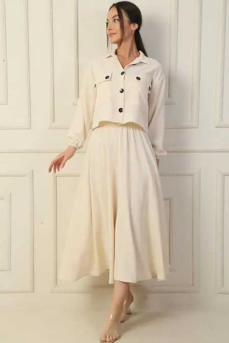 Ensemble 2 pièces : chemise à double poche et jupe Arya à taille élastique