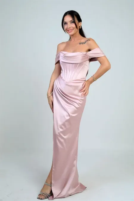 Robe longue en satin à bretelles, doublée et à armatures, manches basses et sans bretelles, pour femme