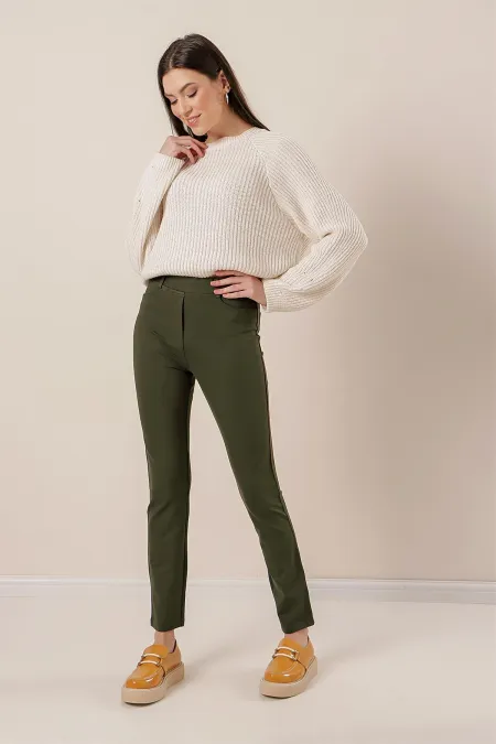 En Boy Likralı Önü Sahte Cepli Pantolon