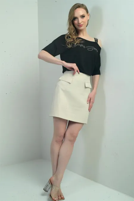 Women's Short Skirt with Cover Detail
