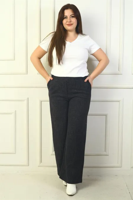 Pantalon palazzo grande taille pour femme avec taille élastique et poches (marque Karyağdı B.)