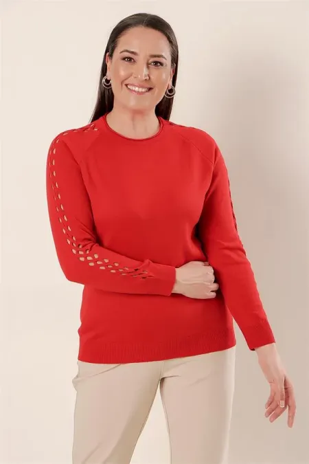 Plus Size Acrylic Sweater with Sleeve Detail