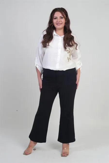 Pantalon palazzo grande taille en crêpe tricoté extensible à taille élastique pour femme