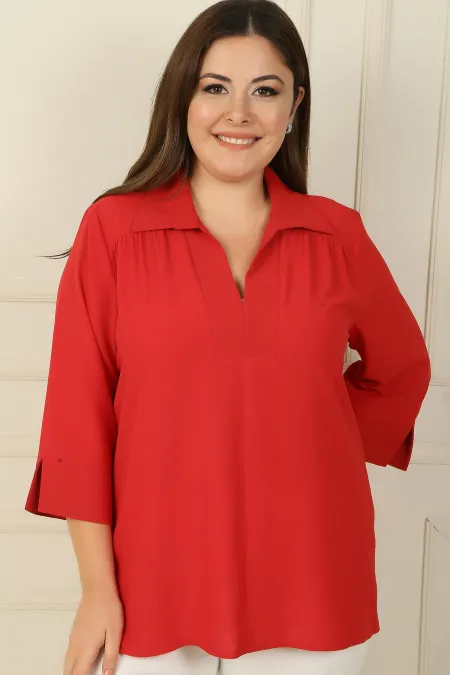 Polo Collar Quarter Sleeve BB Blouse